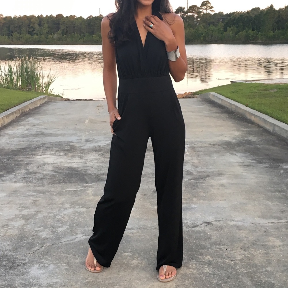Black Halter Jumpsuit - Picture 1 of 4